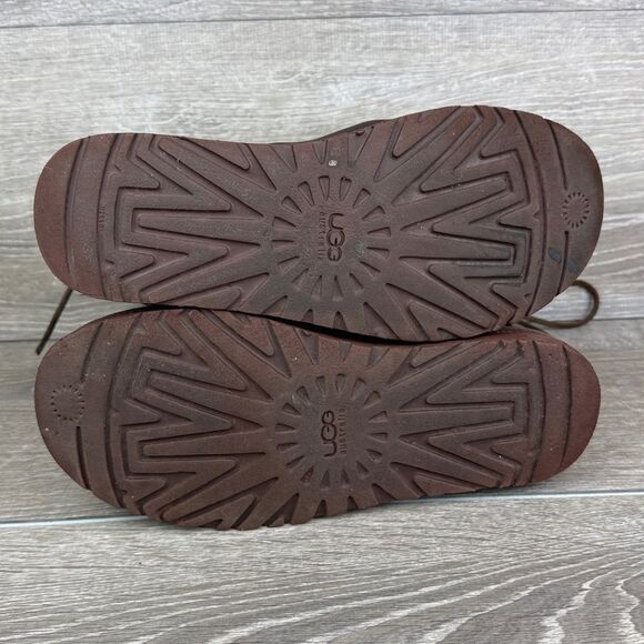 Ugg Mariana Women’s Sz 7 Dark Brown Leather Shearling Rear Lace Winter Boots - Picture 8 of 11